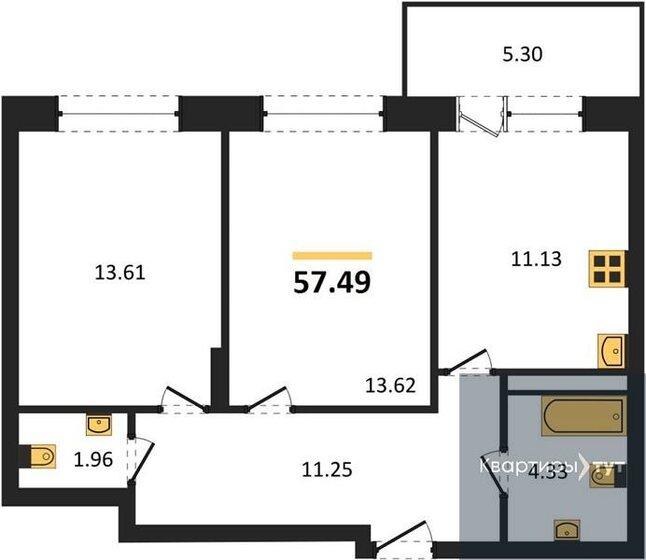 57,5 м², 2-комнатная квартира 7 128 760 ₽ - изображение 1