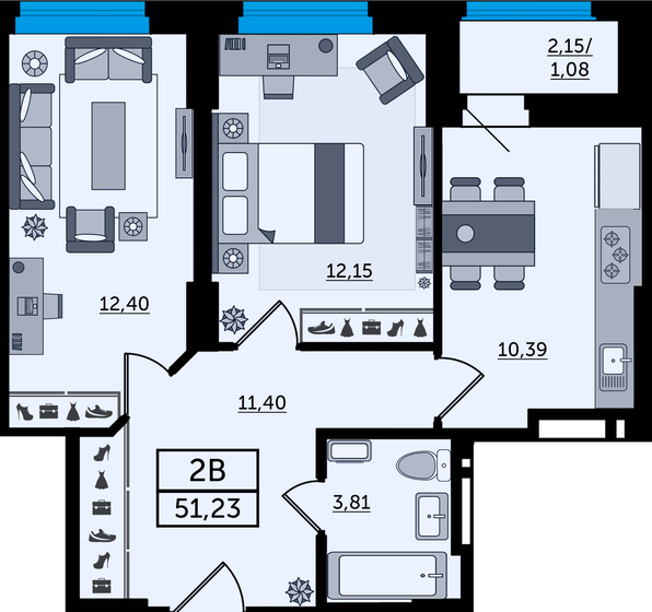 51,2 м², 2-комнатная квартира 7 069 740 ₽ - изображение 1
