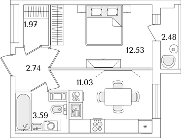 34,2 м², 1-комнатная квартира 8 748 829 ₽ - изображение 40