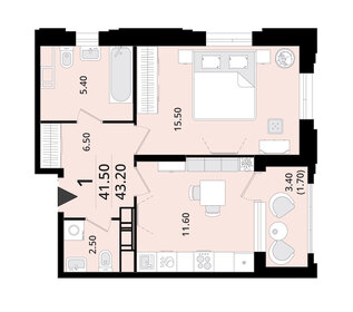 Квартира 43,2 м², 1-комнатная - изображение 1