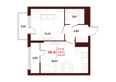 Квартира 44,5 м², 1-комнатная - изображение 1