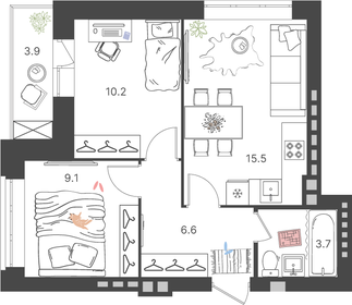 Квартира 46,9 м², 2-комнатная - изображение 1