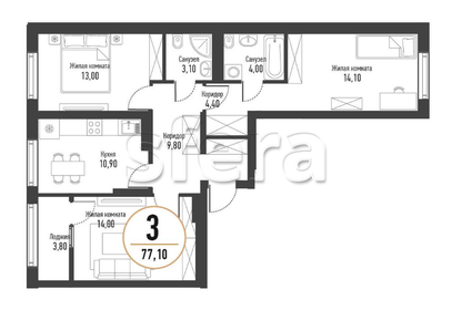 Квартира 77,1 м², 3-комнатная - изображение 1