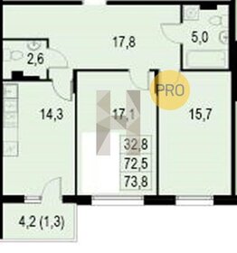 Квартира 73,8 м², 2-комнатная - изображение 1