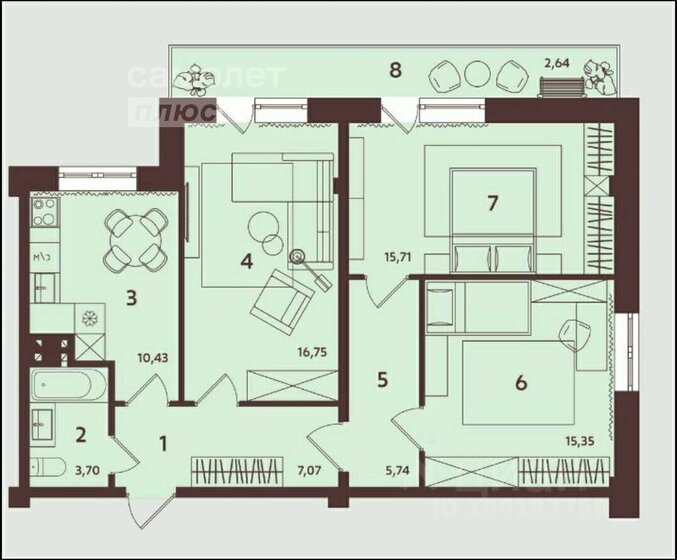 77,2 м², 3-комнатная квартира 7 500 000 ₽ - изображение 1
