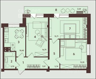 Квартира 77,2 м², 3-комнатная - изображение 1