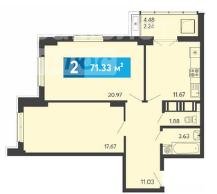 Квартира 71,3 м², 2-комнатная - изображение 1