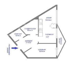 Квартира 61 м², 2-комнатная - изображение 2