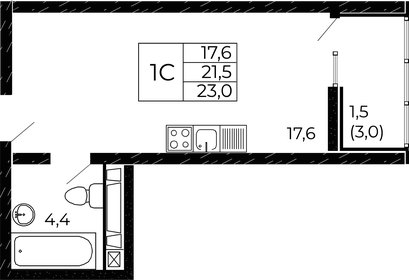 23 м², квартира-студия 3 456 900 ₽ - изображение 15