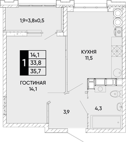 Квартира 35,7 м², 1-комнатная - изображение 1