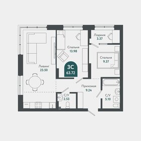 Квартира 63,5 м², 3-комнатная - изображение 1