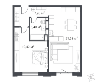 Квартира 63,7 м², 1-комнатная - изображение 1