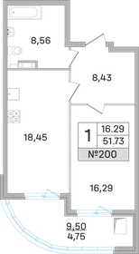 Квартира 51,7 м², 1-комнатная - изображение 1