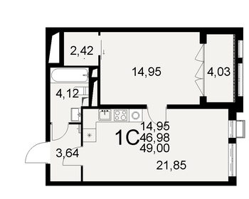 49 м², 1-комнатная квартира 7 840 000 ₽ - изображение 14