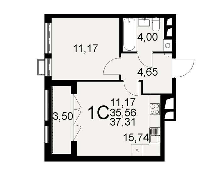 37,3 м², 1-комнатная квартира 6 342 700 ₽ - изображение 1