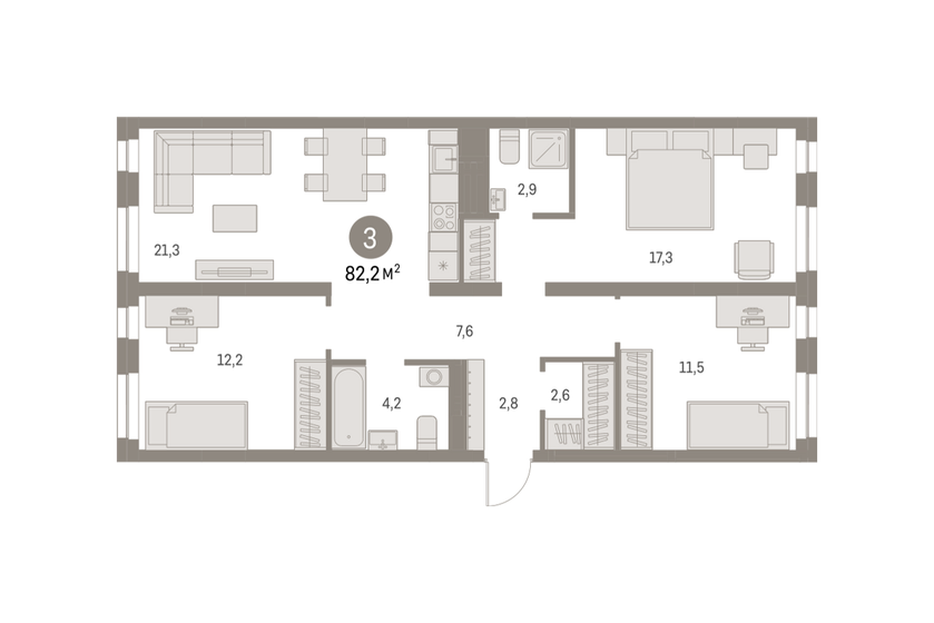 82,2 м², 3-комнатная квартира 14 610 000 ₽ - изображение 19