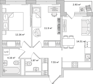 Квартира 53,9 м², 2-комнатная - изображение 1