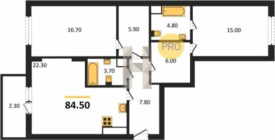 Квартира 87,3 м², 2-комнатная - изображение 1