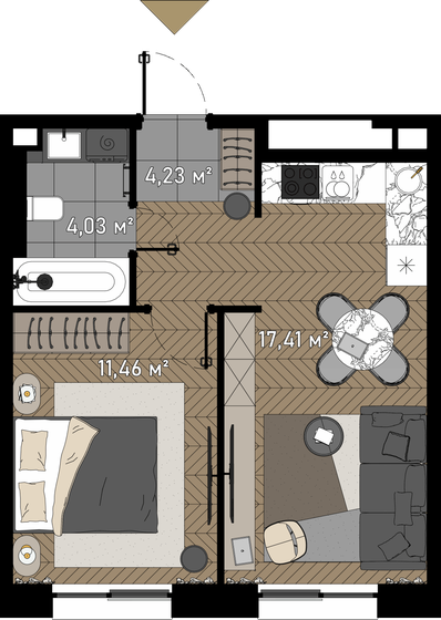 37,1 м², 1-комнатные апартаменты 36 860 100 ₽ - изображение 1