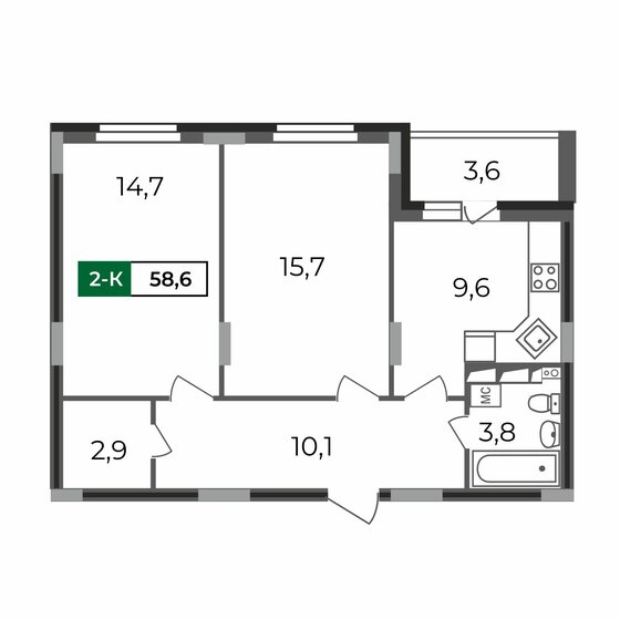 58,6 м², 2-комнатная квартира 5 681 856 ₽ - изображение 1
