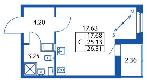 26,3 м², квартира-студия 4 560 888 ₽ - изображение 88