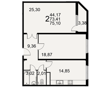 Квартира 75,1 м², 2-комнатная - изображение 1