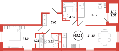 Квартира 65,3 м², 2-комнатная - изображение 1