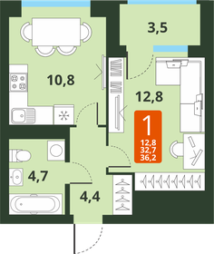 38,2 м², 1-комнатная квартира 3 450 000 ₽ - изображение 87
