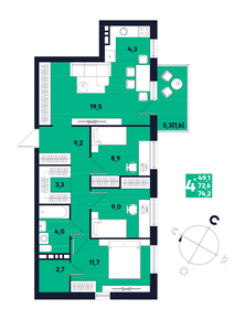 Квартира 74,2 м², 4-комнатная - изображение 1