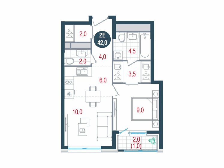 42 м², 2-комнатная квартира 13 327 524 ₽ - изображение 7