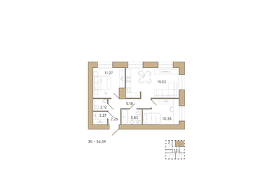 60 м², 3-комнатная квартира 5 000 000 ₽ - изображение 63