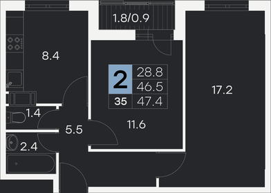 Квартира 47,4 м², 2-комнатная - изображение 1