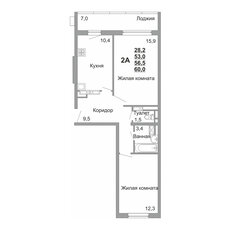 Квартира 56,5 м², 2-комнатная - изображение 3