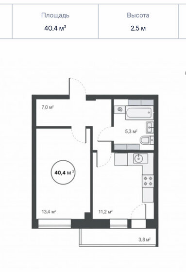 40,4 м², 1-комнатная квартира 5 000 000 ₽ - изображение 1