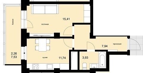 Квартира 41,3 м², 1-комнатная - изображение 1