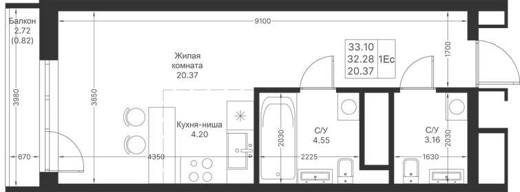 31,9 м², квартира-студия 8 554 560 ₽ - изображение 50