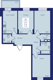 Квартира 74,1 м², 3-комнатная - изображение 1