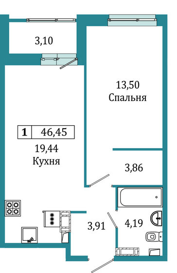 46,5 м², 1-комнатная квартира 8 314 550 ₽ - изображение 1