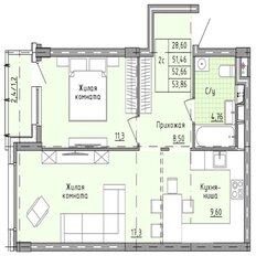 Квартира 53,9 м², 2-комнатная - изображение 2