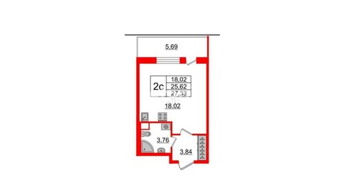 Квартира 27,3 м², студия - изображение 1