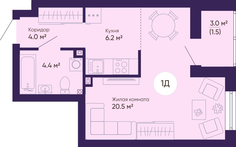 36,6 м², 1-комнатная квартира 6 331 800 ₽ - изображение 1