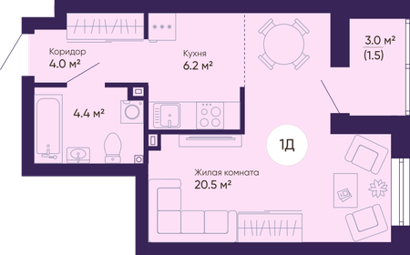 Квартира 36,6 м², 1-комнатная - изображение 1