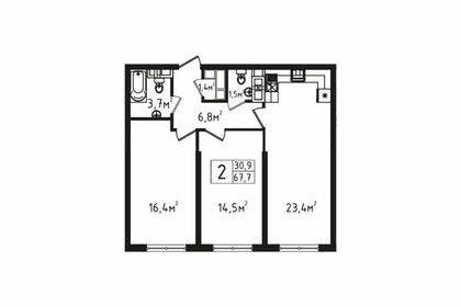 Квартира 67,7 м², 2-комнатная - изображение 1