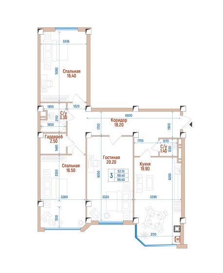 98,4 м², 3-комнатная квартира 7 478 400 ₽ - изображение 1