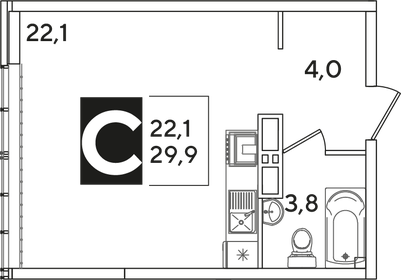 29,9 м², квартира-студия 6 377 670 ₽ - изображение 35