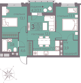 Квартира 59,7 м², 3-комнатная - изображение 1