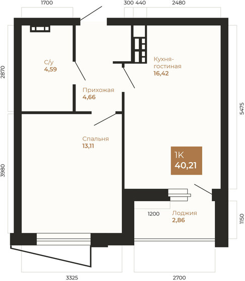 40,6 м², 1-комнатная квартира 7 313 400 ₽ - изображение 1