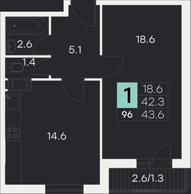 Квартира 43,6 м², 1-комнатная - изображение 1