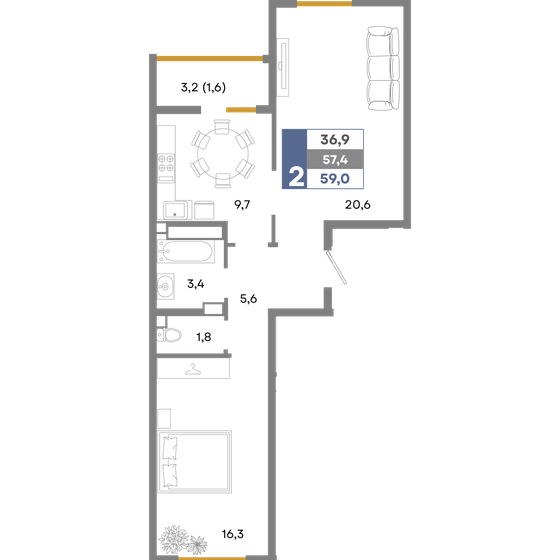 59 м², 2-комнатная квартира 6 962 000 ₽ - изображение 29