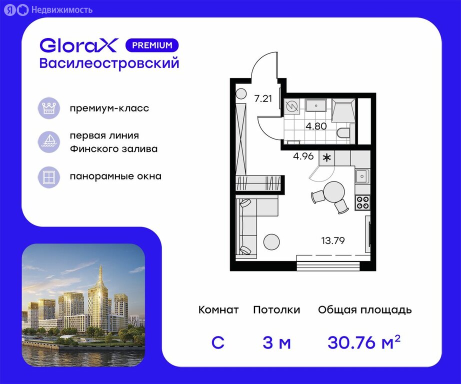 Варианты планировок ЖК GloraX Premium Василеостровский - планировка 2